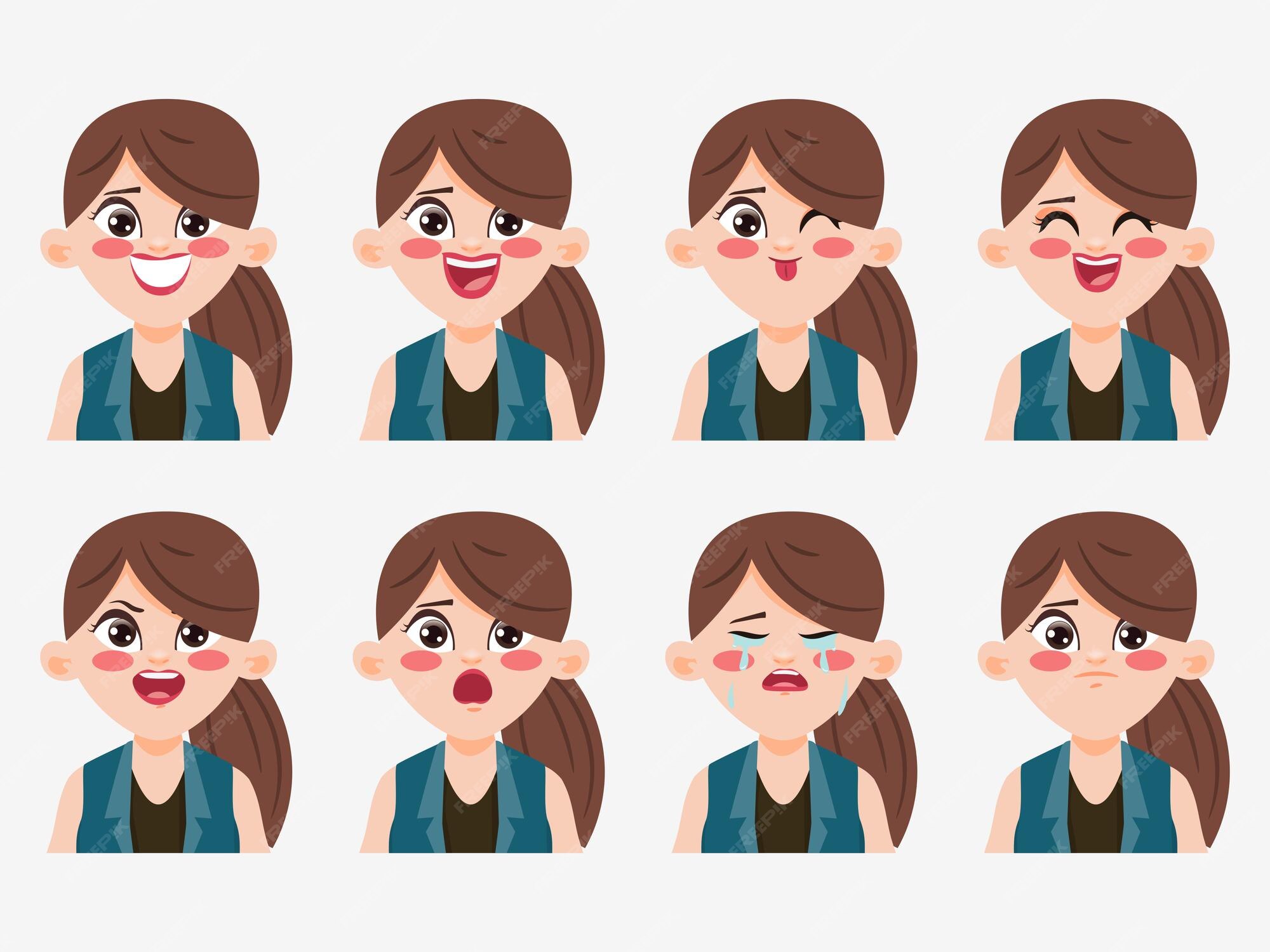 Free Vector | Character showing emotions face clip art woman