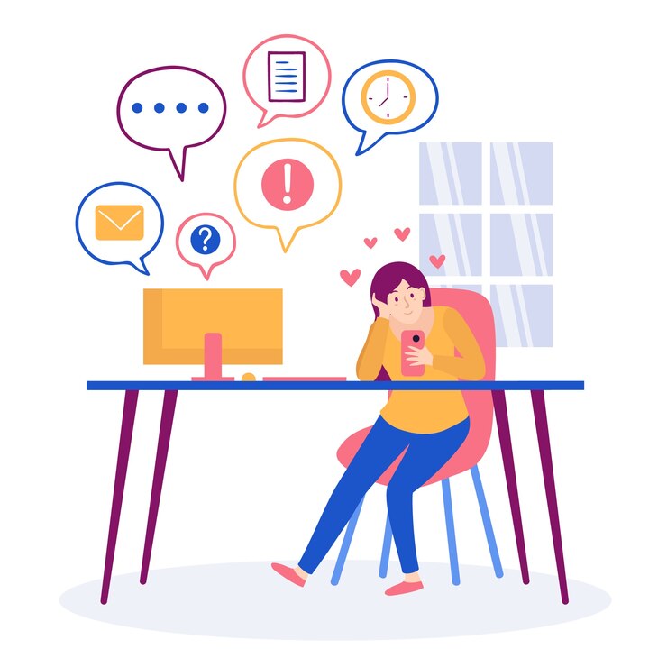 Free Vector character spending time on phone instead of working
