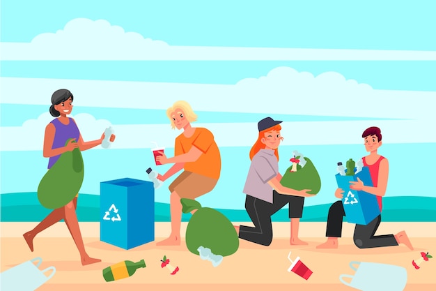 Free vector characters cleaning beach