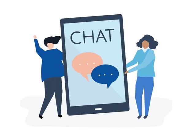 Characters of a couple and texting concept illustration