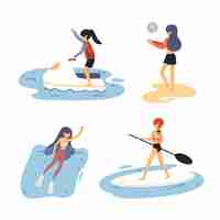 Free vector characters in different scenes doing sport