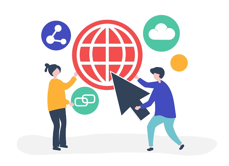 Free Vector characters and global communication concept illustration
