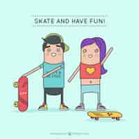 Free vector characters having fun with skateboards