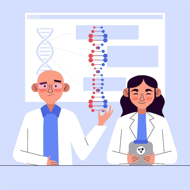 Characters holding dna molecules