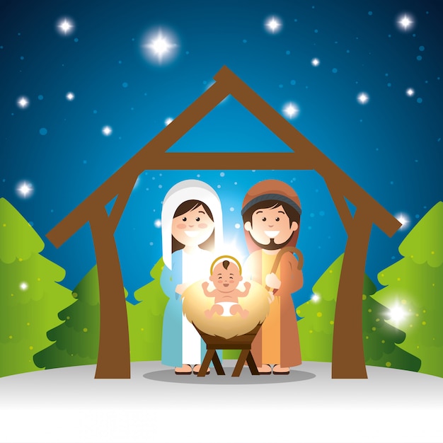 Free vector characters manger merry christmas design