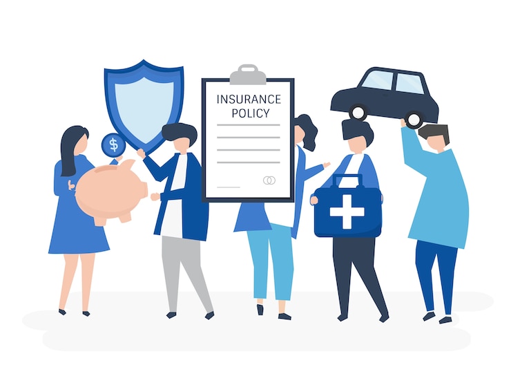 Free Vector characters of people holding insurance icons illustration