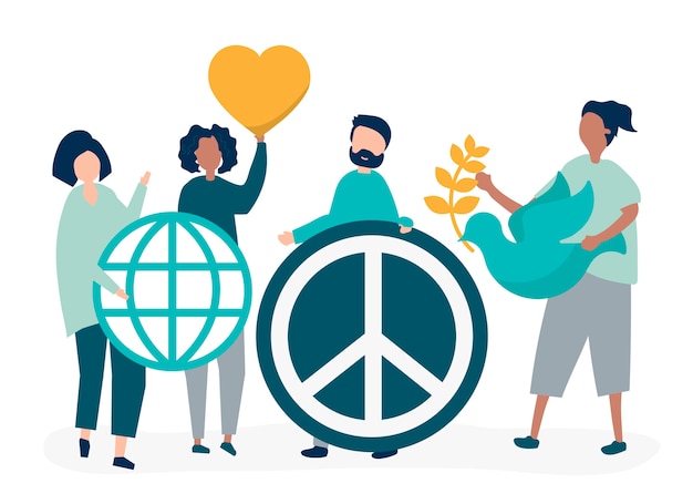 Free vector characters of people holding peace icon illustration