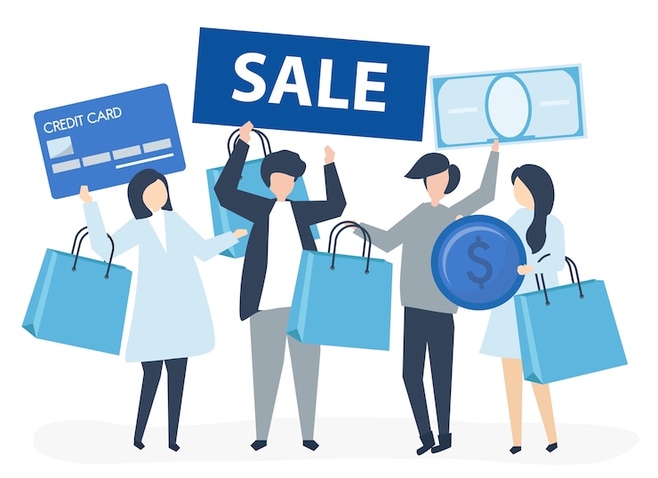 Free Vector characters of people holding shopping icons illustration