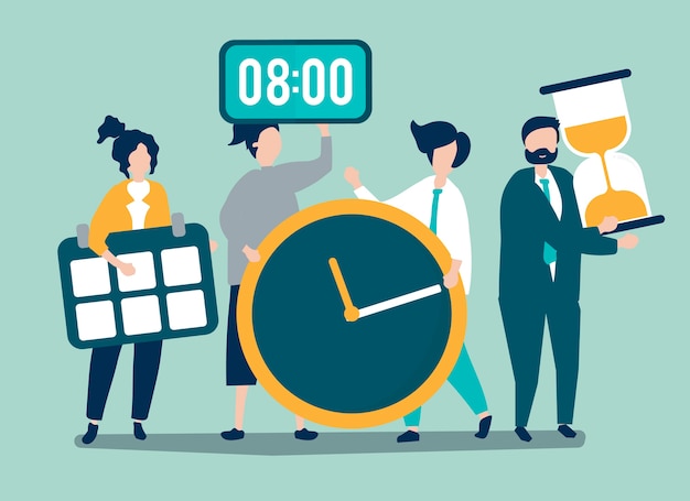 Free vector characters of people holding time management concept