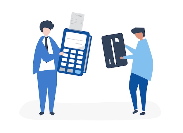 Free vector characters of people making a credit card transaction