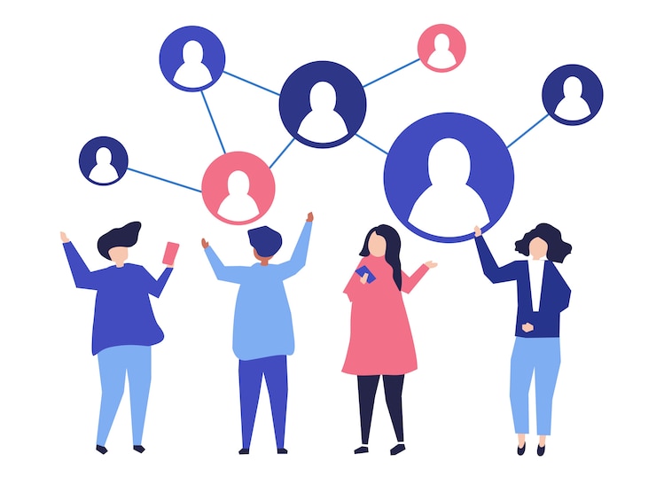 無料Vector 人々のキャラクターとその社会的ネットワークのイラスト