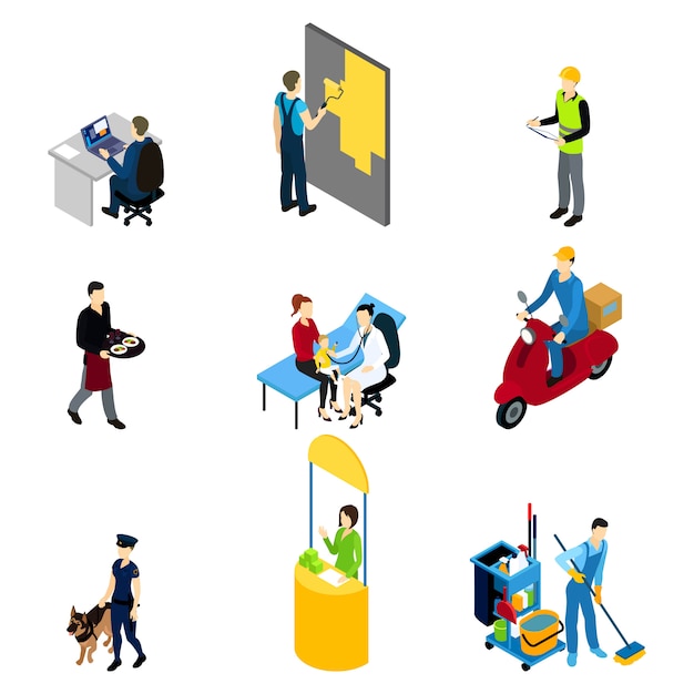 Free vector characters professions isometric set