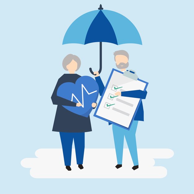 Characters of a senior couple and health insurance illustration