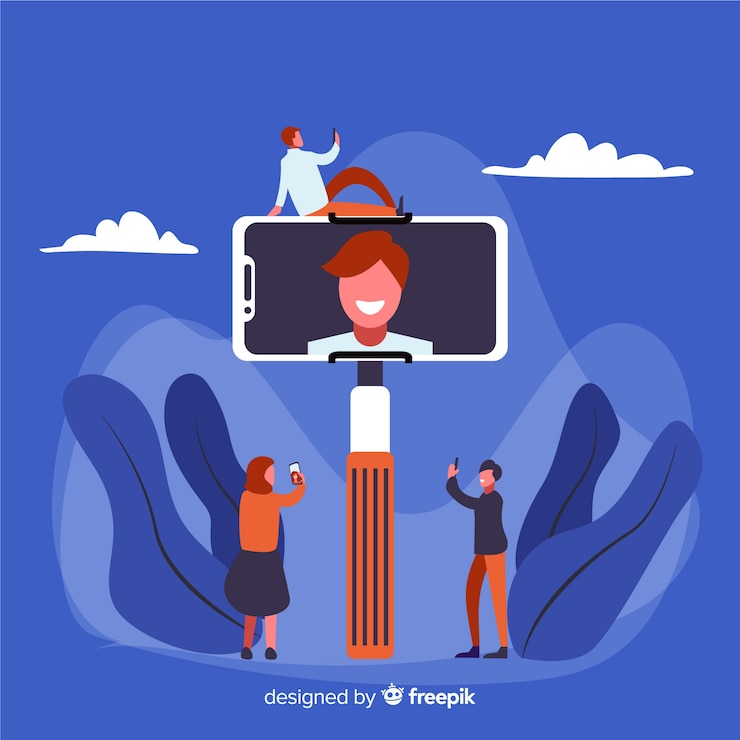 मुफ़्त वेक्टर characters sharing selfies on social media