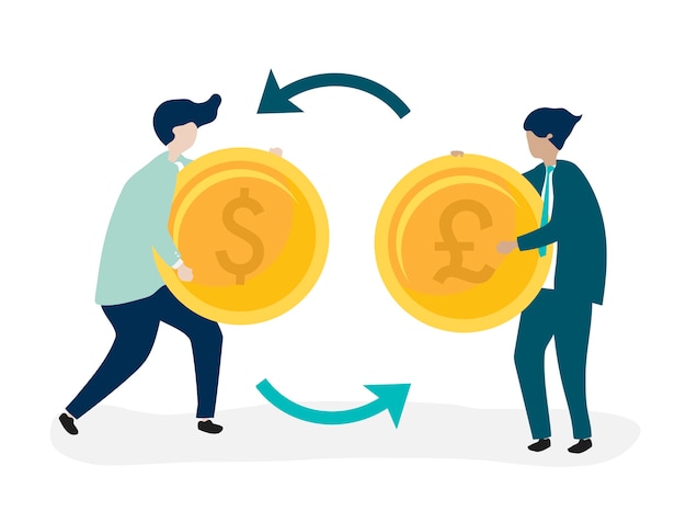 Free vector characters of two businessmen exchanging currency