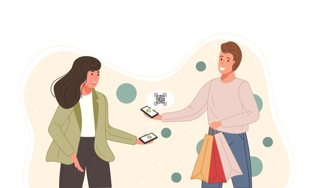 Characters using mobile payment system with scan qr code Online shopping concept