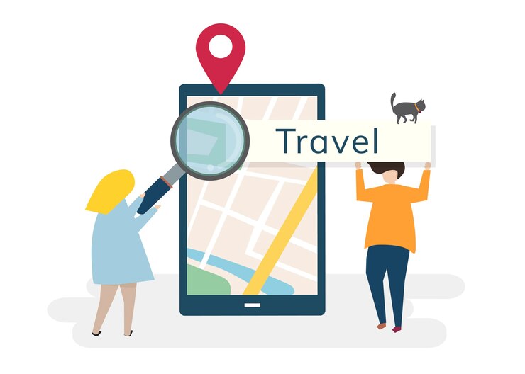Free Vector characters with traveling and technology concept