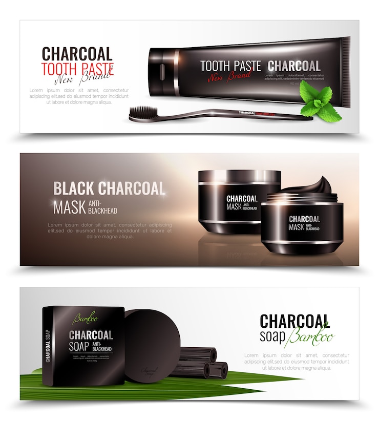 Free Vector charcoal cosmetics banners set