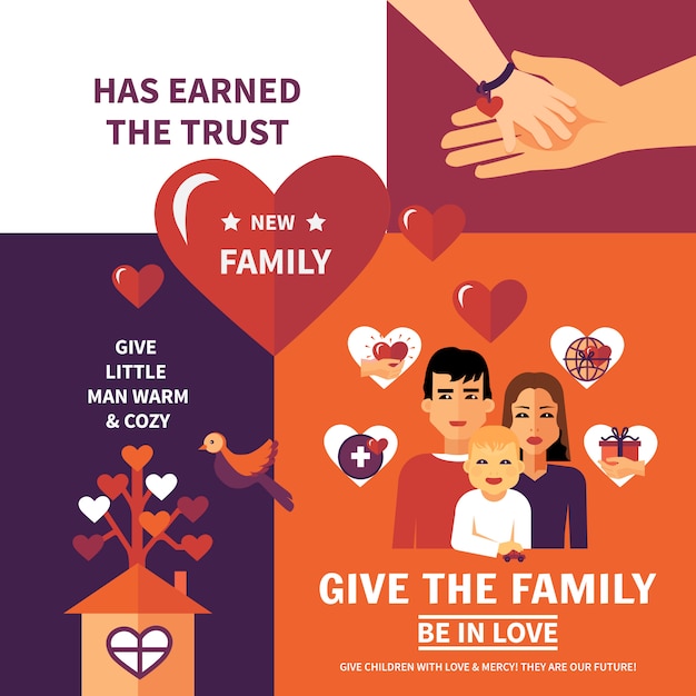 Charity adoption flat banners composition design