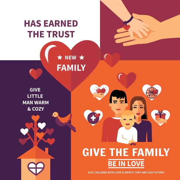 Charity Adoption Flat Banners Composition Design