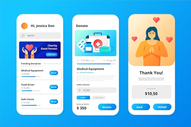 Free vector charity app concept