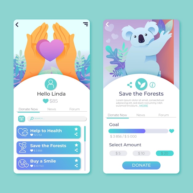 Charity app interface concept