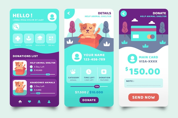 Charity app screens