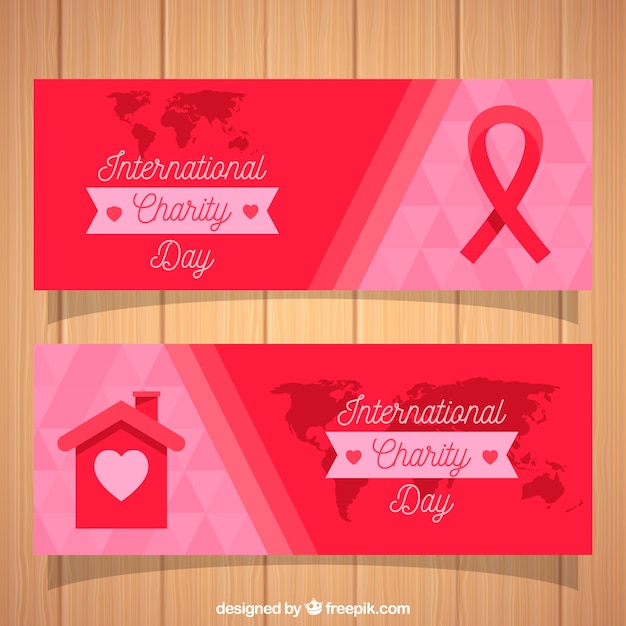 Free vector charity day banners with ribbon and house