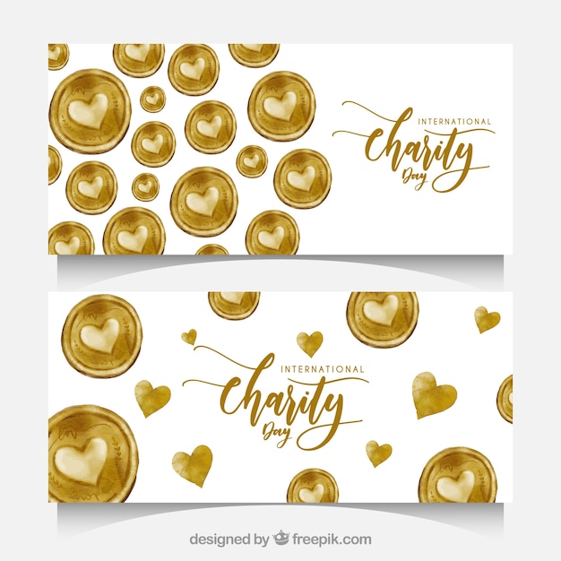 Free vector charity day watercolor coins banners