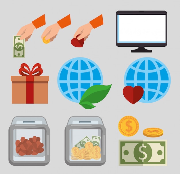 Charity donation icon set