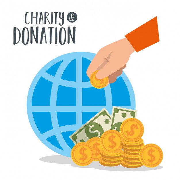 Charity donation with sphere and coins