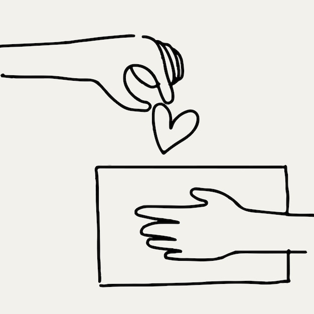 Благотворительность каракули вектор руки давая сердце / деньги, концепция пожертвования