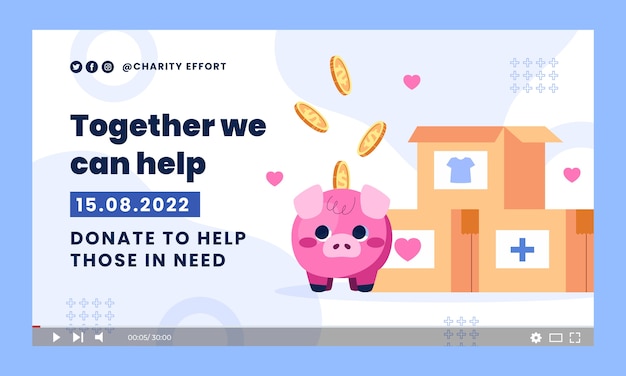 Free vector charity event youtube thumbnail template design