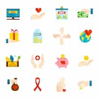 Free vector charity icons flat set