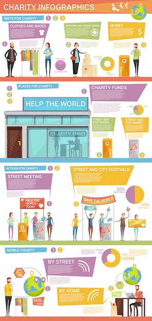 Free vector charity infographics flat layout