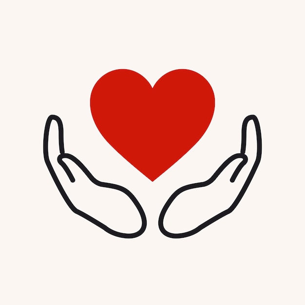 Charity logo, hands supporting heart icon flat design vector illustration