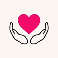 Charity logo, hands supporting heart icon flat design vector illustration