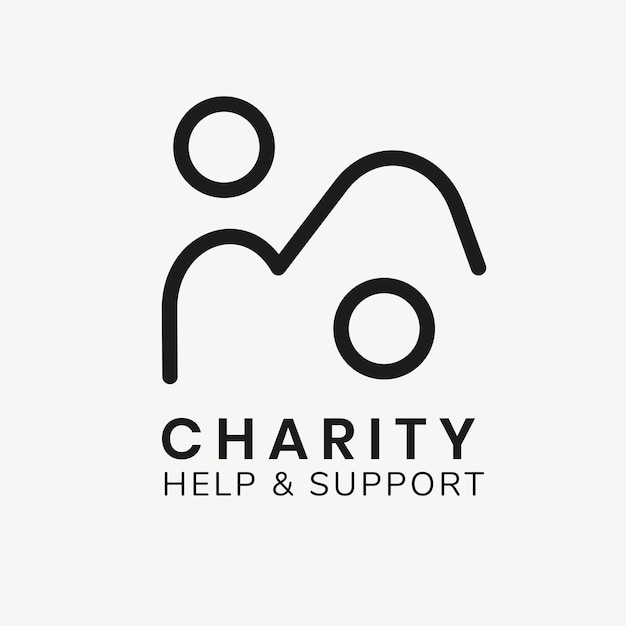 Modello di logo di beneficenza, vettore di progettazione del marchio senza scopo di lucro, testo di aiuto e supporto