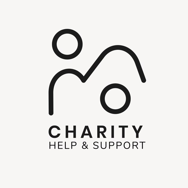 Шаблон логотипа благотворительной организации, векторный дизайн брендинга некоммерческой организации, текст справки и поддержки