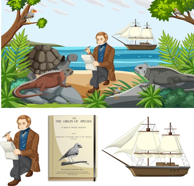 Free vector charles darwin and the origin of species book