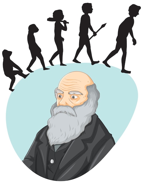 Free vector charles darwin with science of evolution