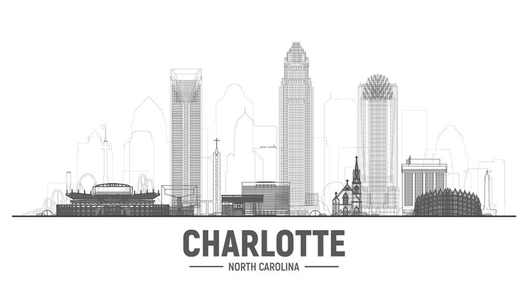 Free Vector charlotte north carolina line skyline with silhouette at white background vector illustration business travel and tourism concept with modern buildings