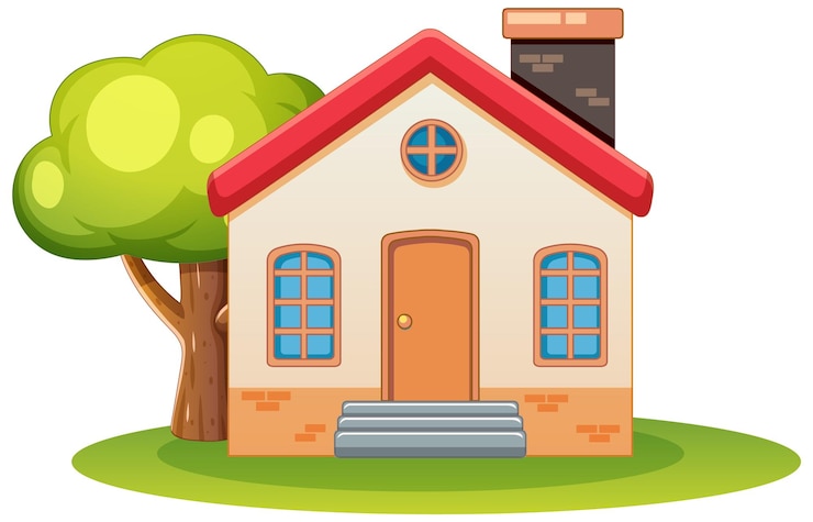 Free Vector charming house with tree illustration