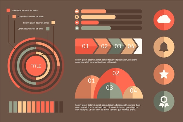 무료 벡터 레트로 색상으로 차트 및 통계 infographic