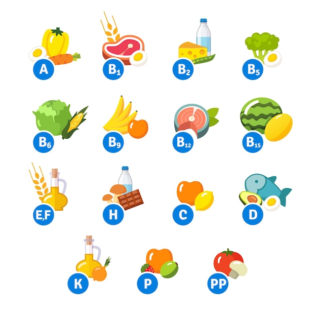 Free vector chart of food icons and vitamin groups