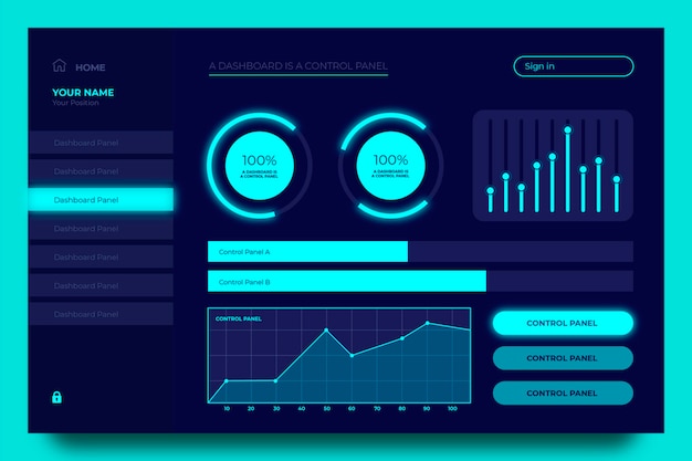 Vettore gratuito set di grafici del pannello utente della dashboard blu