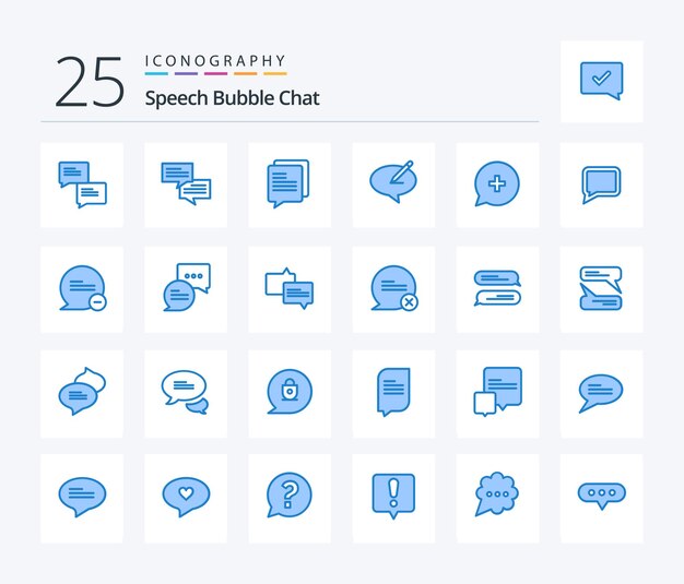 Chat 25 Blue Color icon pack including less chat add message chat