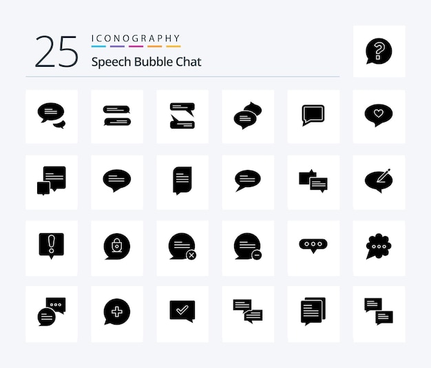 Chat 25 Solid Glyph icon pack including note chat love message chat