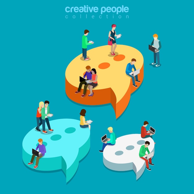 Chat messaging communication flat isometric