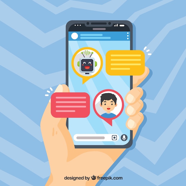 Free vector chatbot concept background with mobile device